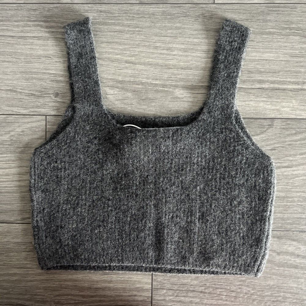 Everlane Cozy Stretch Cropped Tank Top Wool Blend Heathered Charcoal Size Small - Picture 2 of 7